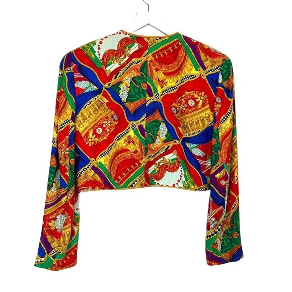 Neiman Marcus Jacket Women Size 12 Multi Baroque Printed 80"s Silk DB Vintage - Picture 2 of 5